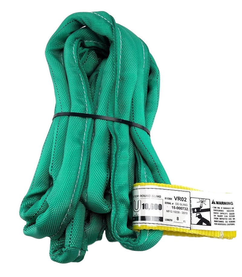 Chenango Supply VR2 Green Round Sling, 8 ft â€“ USA Made, 5,300 lb Vertical, 4,240 lb Choker, 10,600 lb Basket â€“ Double-Ply Cover Endless Poly Rigging Sling for Lifting & Material Handling - Image 1